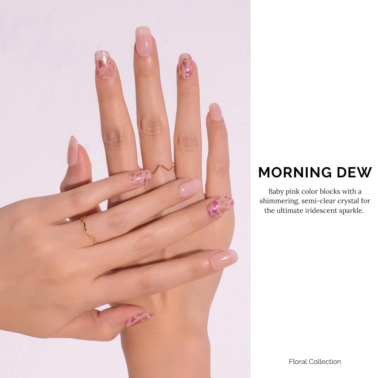 Nailog Semi Cured Gel Nail Strips 34 pcs | Long Lasting Nail Polish Sticker Wraps with Glossy Gel Finish | Morning Dew