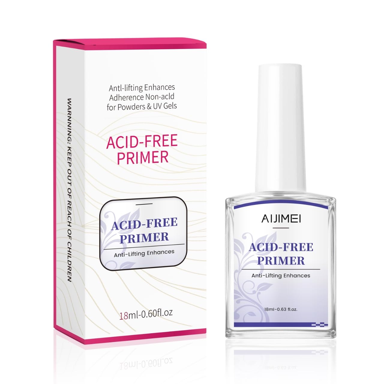 AIJIMEI Acid Free Primer 18ml/0.63fl.oz Acid Free Peel Adhesive Primer, Suitable For Gel Nail Polish, Nail Polish And Acrylic Powder Diy Nail Products In Home Salon