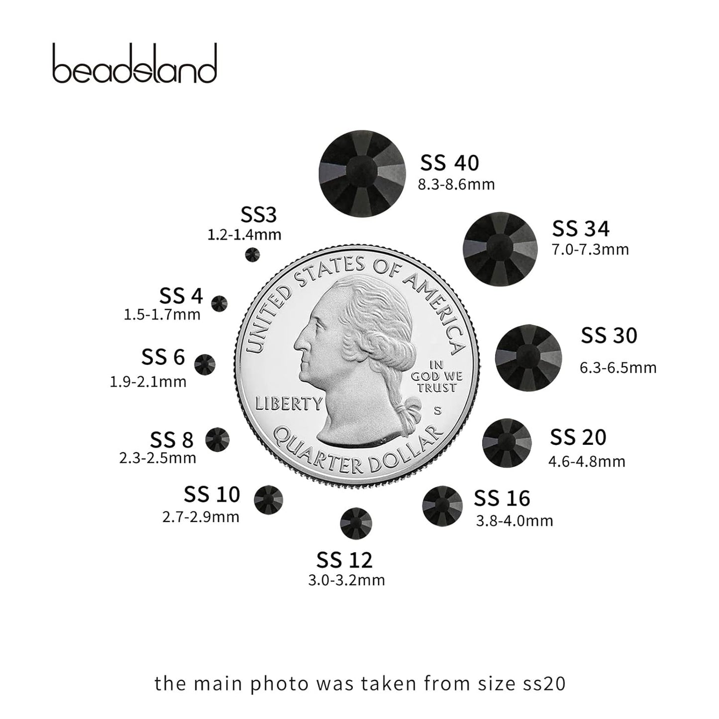 Beadsland 2880pcs Flat Back Crystal Rhinestones Round Gems for Nail Art and Craft Glue Fix,Black,SS4,1.5-1.7mm