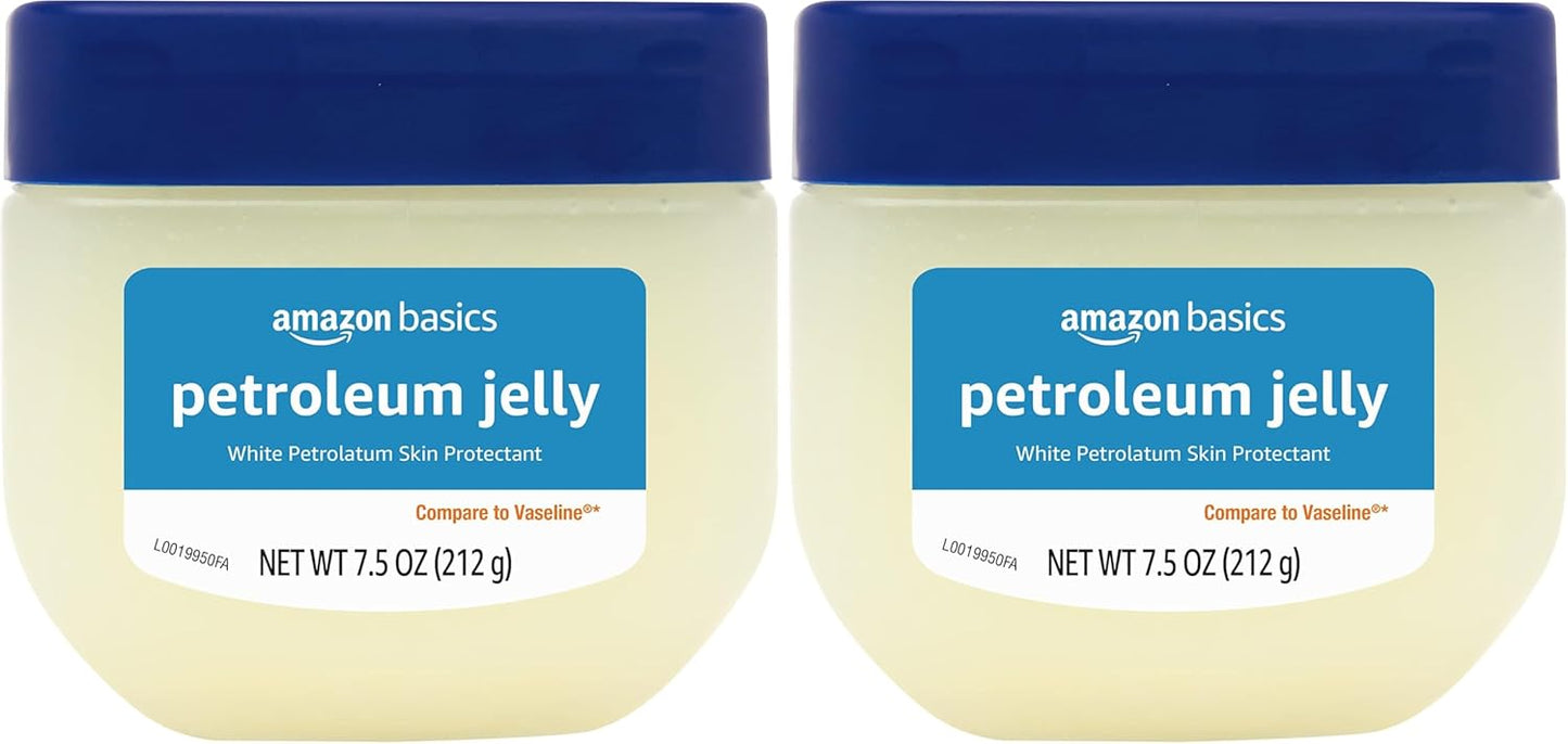 Amazon Basics Petroleum Jelly White Petrolatum Skin Protectant, Unscented, 7.5 oz, 2-Pack, (Previously Solimo)