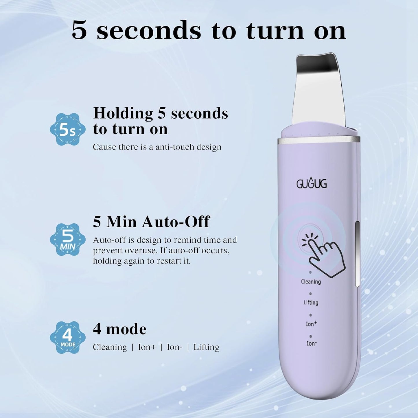 GUGUG Skin Scrubber Face Spatula Skin Spatula Pore Cleaner Blackhead Remover Tools for Facial Deep Cleansing-4 Modes, Purple