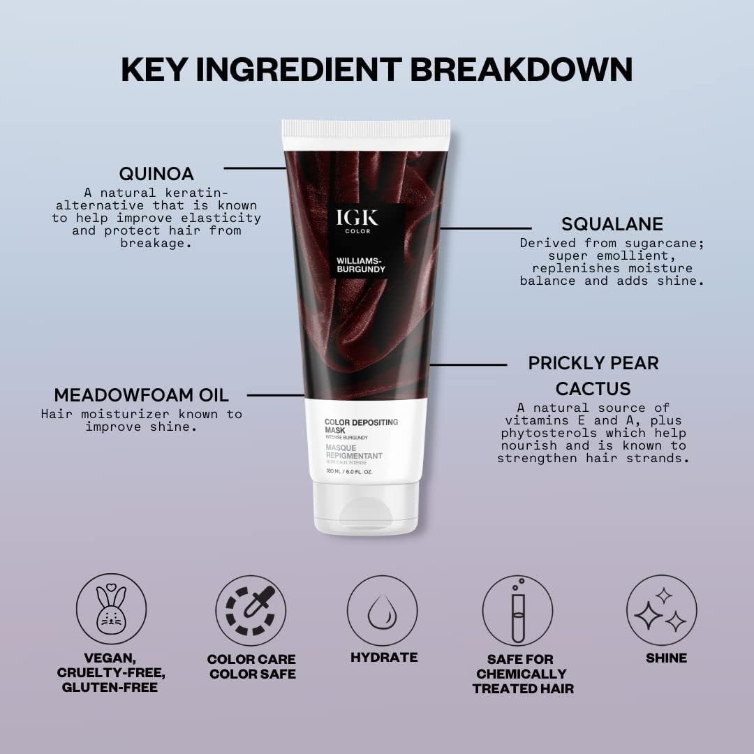 IGK Hair Gloss Toner & Color Depositing Mask | Intense Burgundy Semi-Permanent | Vegan + Cruelty Free | Williams Burgundy