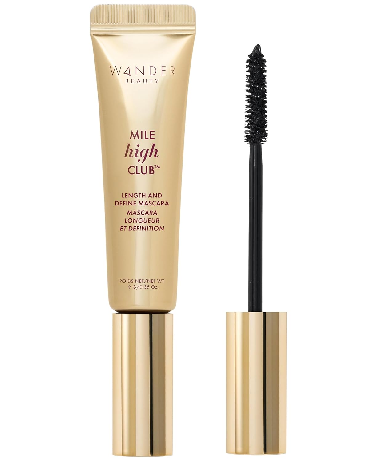 Wander Beauty Mile High Club Length + Define Black Mascara - Smudge-Proof, Lash Lengthening Mascara for a Full, Fanned Out Effect - Castor Oil + Peach Leaf Conditions & Strengthens - 0.31 fl oz
