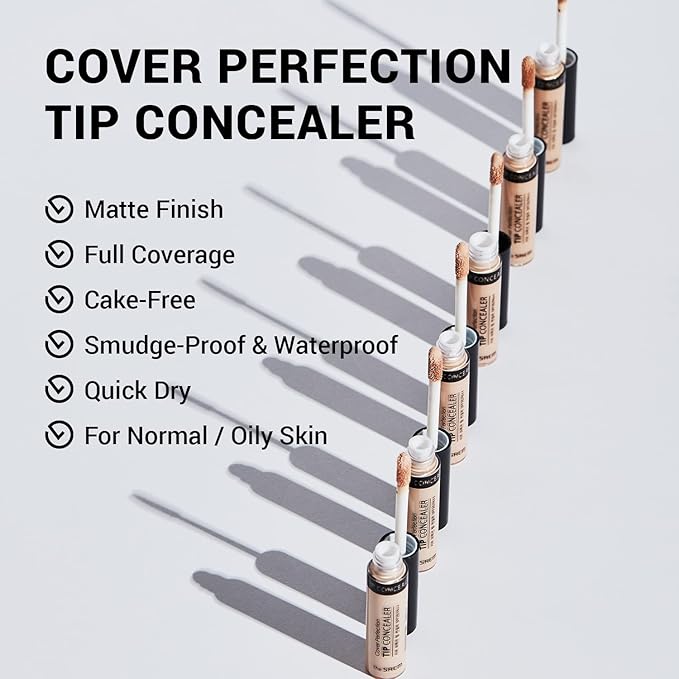 THE SAEM Cover Perfection Tip Concealer, Liquid Multi-Use Concealer, Full Coverage Makeup for Acne Dark Spots Dark Circles Hyperpigmentation and Blemishes, 0.2 fl.oz. (#1 Clear Beige)