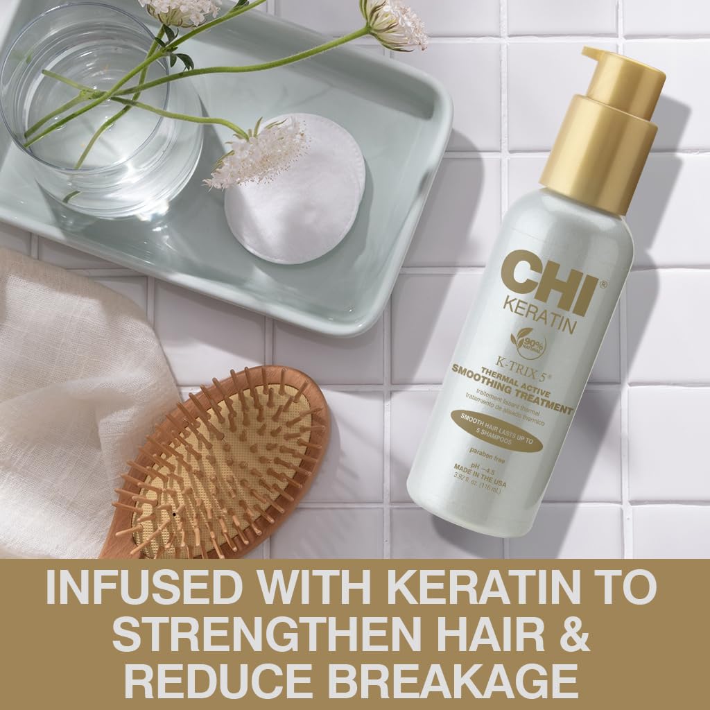 CHI Keratin K-Trix 5 Smoothing Treatment, Hair Serum For Creating Smooth, Frizz-Free Styles That Last, Sulfate, Paraben, & Cruelty-Free, 3.92 Oz