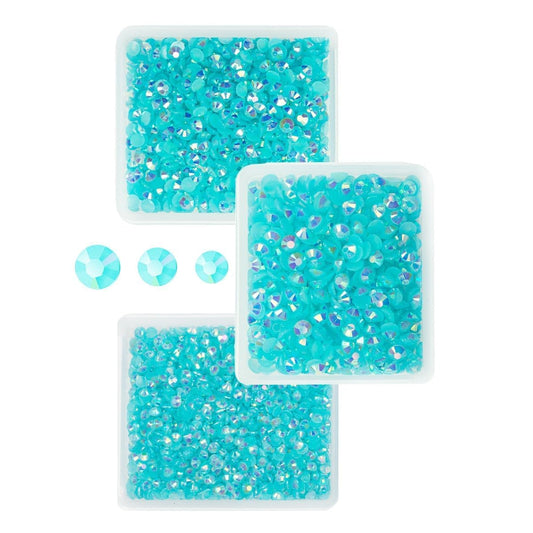 Aquamarine AB Resin Rhinestones for Crafting 3mm 4mm 5mm Lake Blue Flatback Jelly Stones Bulk SS10 SS16 SS20 No-Hotfix Water Blue Diamonds for Nails Face Eyes Makeup Tumblers Bottles DIY Crafts