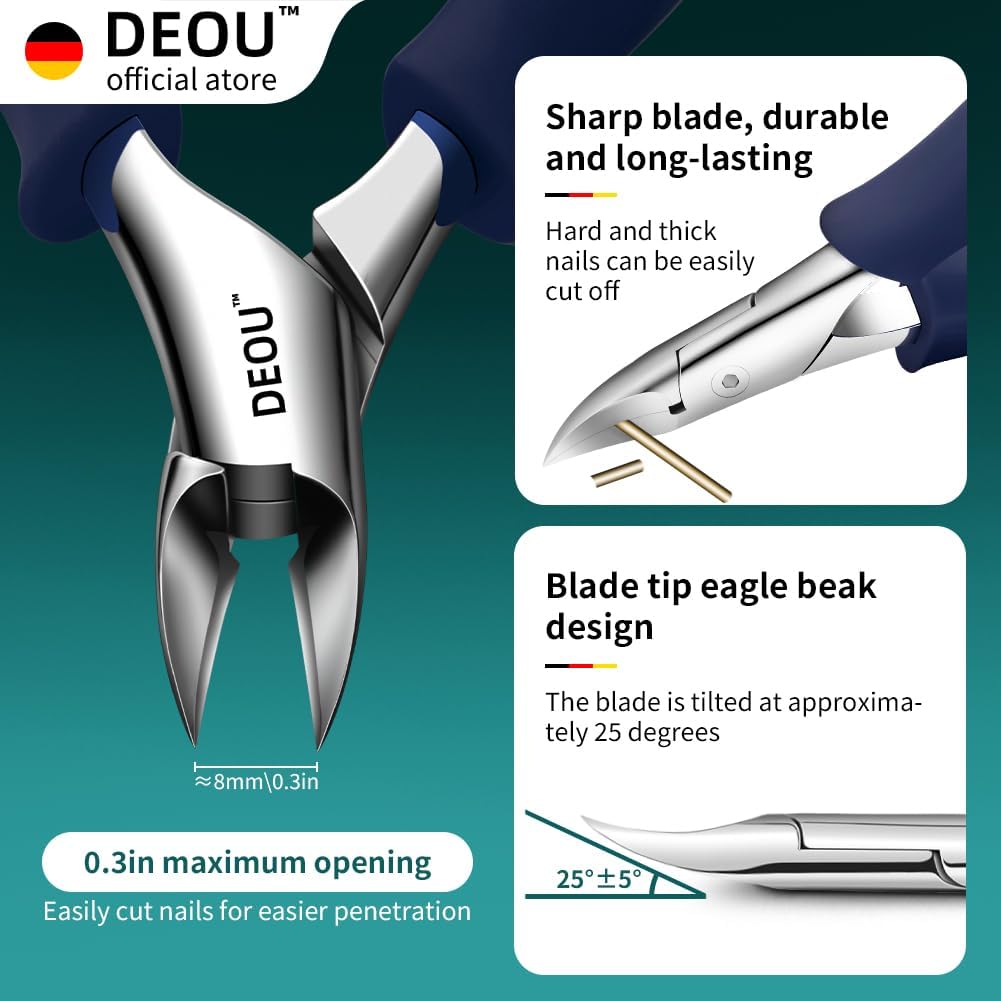 Professional Stainless Steel Podiatrist Nail Clippers, Heavy Duty Manicure Pliers for Thick Nails, Pedicure Toe Nail Clippers Tools for Men Women