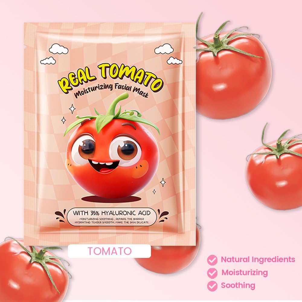 8 Pack Tomato Kids Face Mask,Pink Face Masks Skincare Spa Day Kit Supplies,Spa Party Favors for Teens Girls Women,Sheet Facial Mask Skincare Gifts Set,Moisturize Soothe for All Skin Types