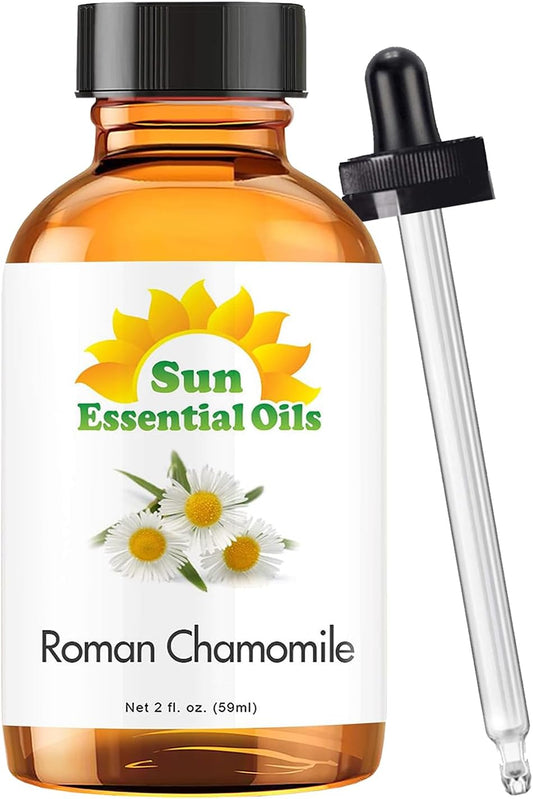 Sun Essential Oils - Roman Chamomile Essential Oil (2 oz) for Diffuser, Skin, Body, Face, Aromatherapy Massage & Humidifier, Scent for Soap, Candle, Shampoo & Lotion Making at Home