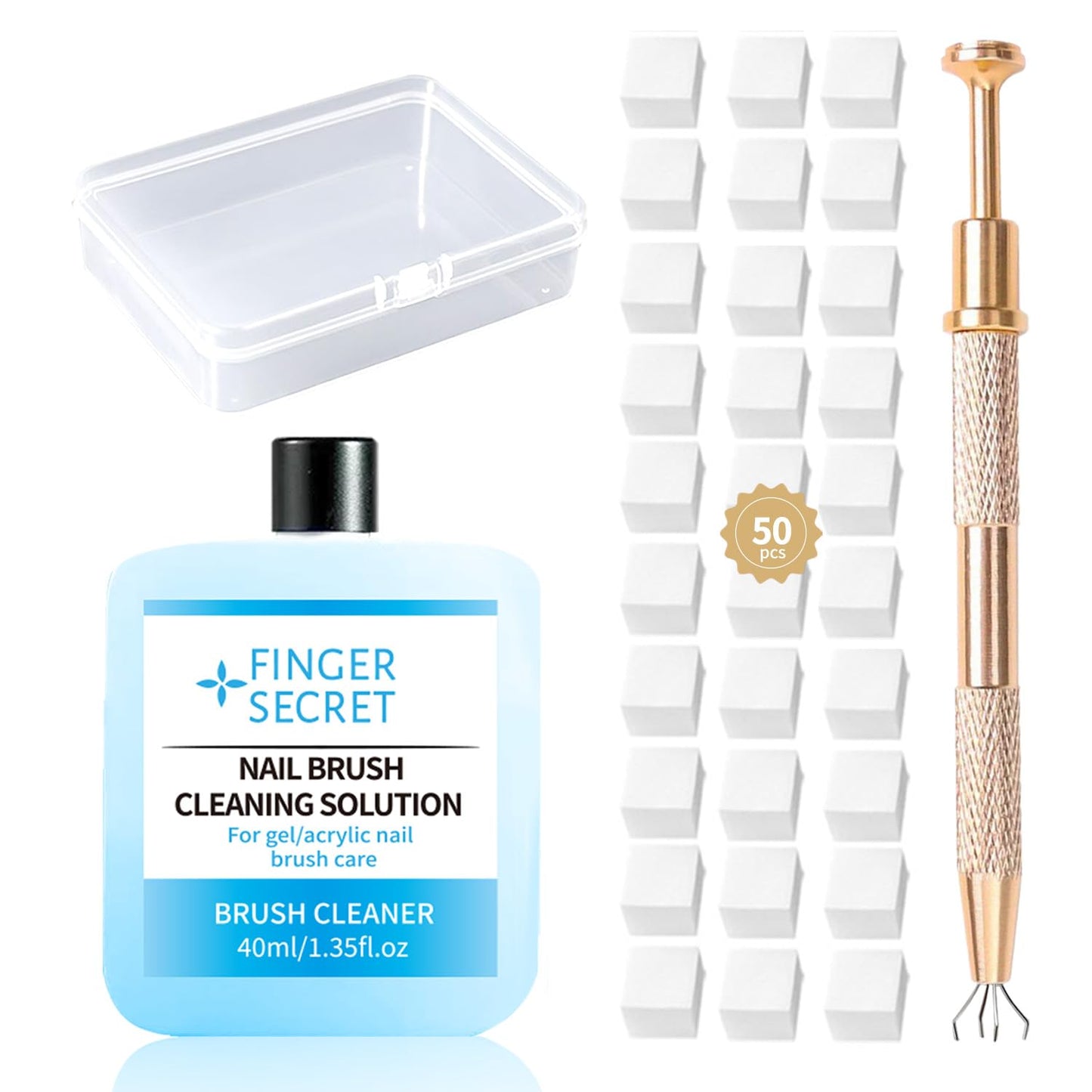 Nail Sponges Set for Ombre Gel,Nail Art Tools Set-50Pcs Nail Sponges With Gold Grabbing Pen Nail Brush Cleaner Transparent Plastic Storage Box Used to Store Nail Art Tools