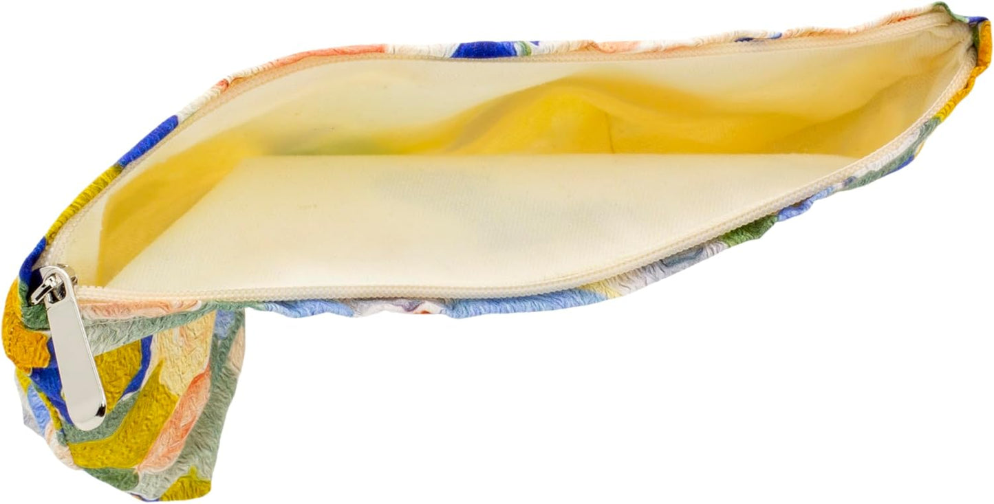 PAZIMIIK Floral Makeup Bag Large Cotton Zipper Pouch for Purse Travel Canvas Make Up Organizer for Women Cosmetic,Garden Blue