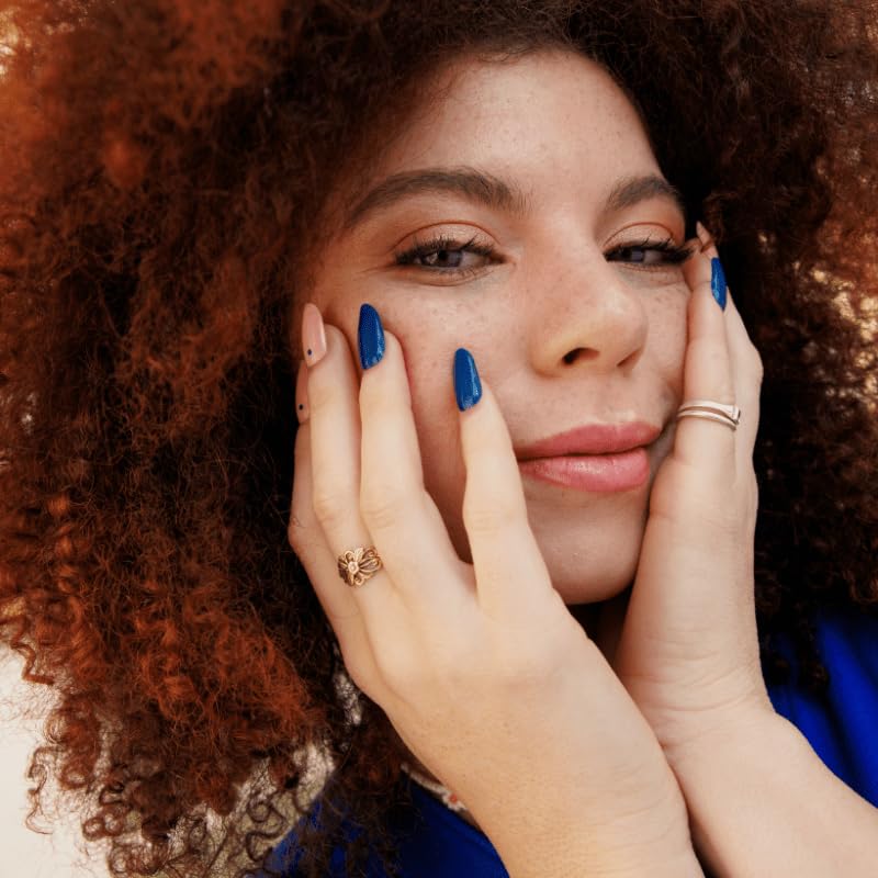 Semi Cured Gel Nail Strips | No LED Lamp Needed | Solid, Blue, Spring | Easy Apply & Remove, Salon Quality | Includes 28 Strips, 1 Prep Pads, Nail File & Wooden Stick - Hey, Let's Play Ball