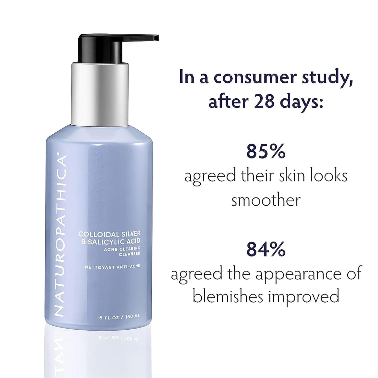 Naturopathica Colloidal Silver and Salicylic Acid Acne Clearing Cleanser, Reduce Blemishes and Acne Scars, Clarifying Face Wash for Men and Women, 5 fl oz