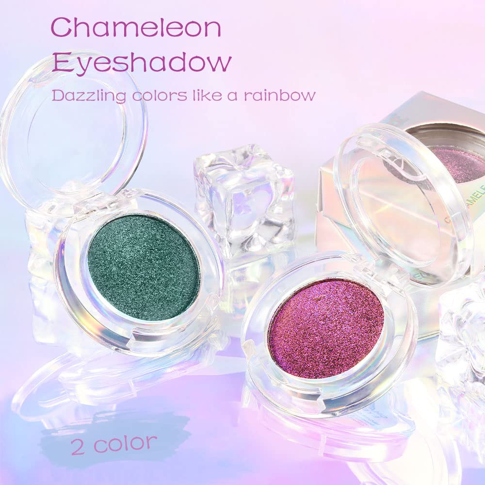 evpct 2Pcs Duochrome Chameleon Chrome Multichrome Eyeshadow Makeup Palette Set Women, Sapphire blue Purple Gold Metallic Holographic Glitter Sparkle Shimmer Loose Eyeshadow Eye Shadow Palette Makeup