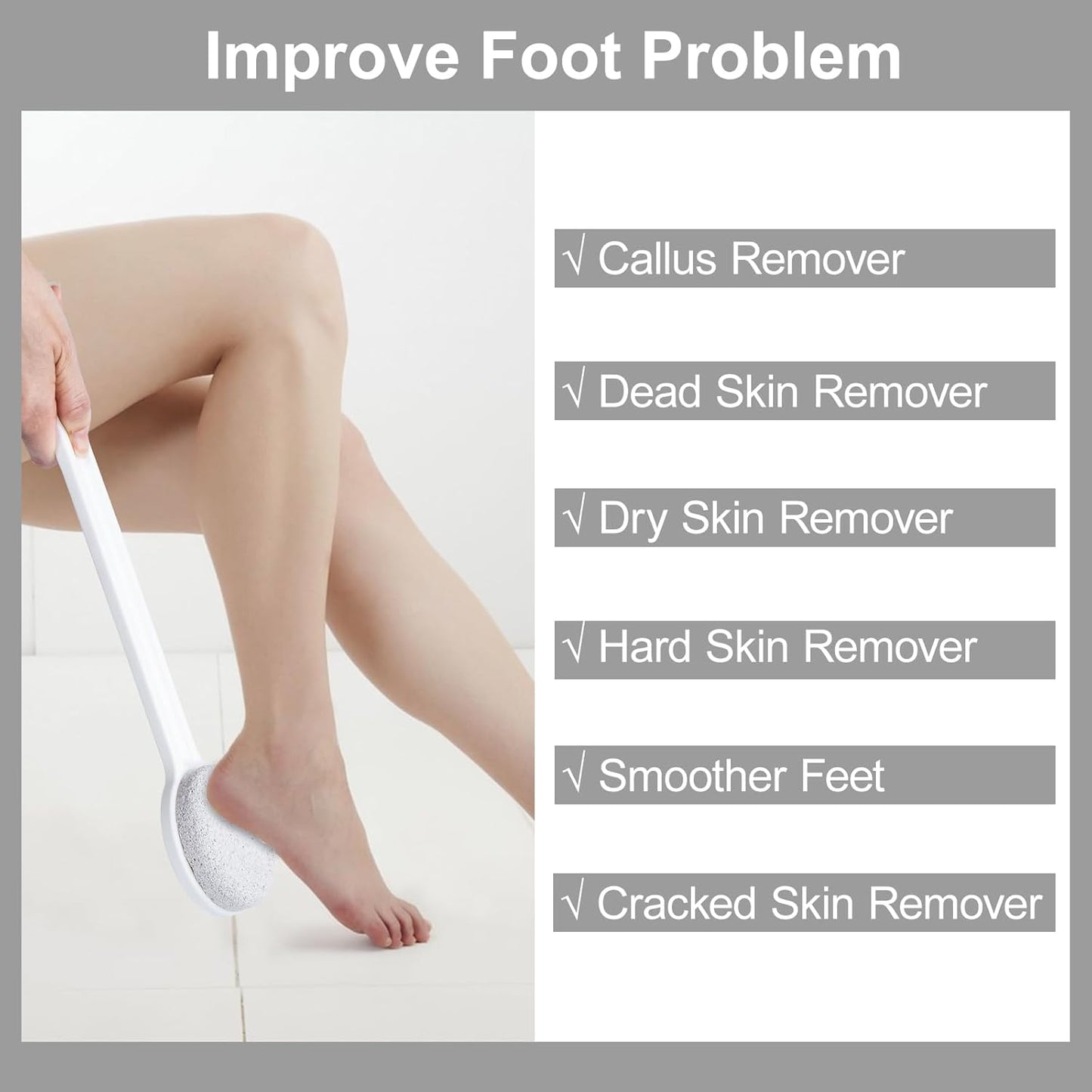 Pumice Stone for Feet with Long Handle, 2 Pack Hard Skin Callus Remover, Scrubber and Exfoliator for Dead Dry Skin, Softer & Smoother Feet, Pedicure Tool (Straight)