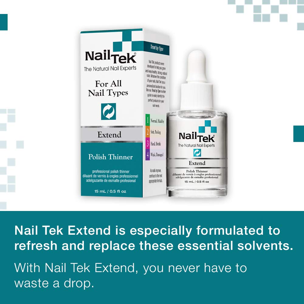 Nail Tek Extend Nail Polish Thinner – Thins Thick Polishes for Smoother Consistency & Longer Use, 0.5 oz, 1 Pack