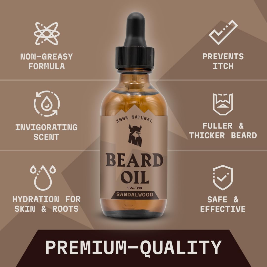 Striking Viking Beard Oil and Balm - Men's Beard Grooming Kit with All-Natural Beard Oil and Leave in Beard Balm Conditioner - Enriched with Argan and Jojoba Oil, Sandalwood