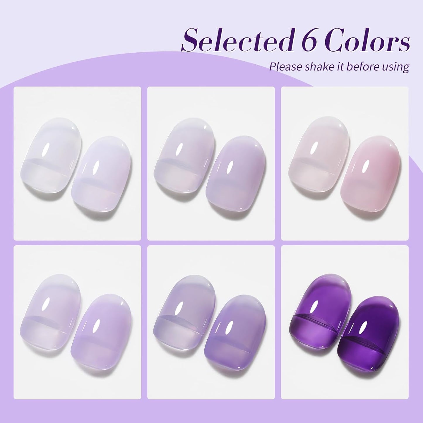 Born Pretty Jelly Purple Gel Nail Polish 6 Colors Purple Violets Colors Gel Polish Kit Soak Off Nail Polish Kit Collection Nail Art Gel Manicure Set DIY at Home Salon Gifts