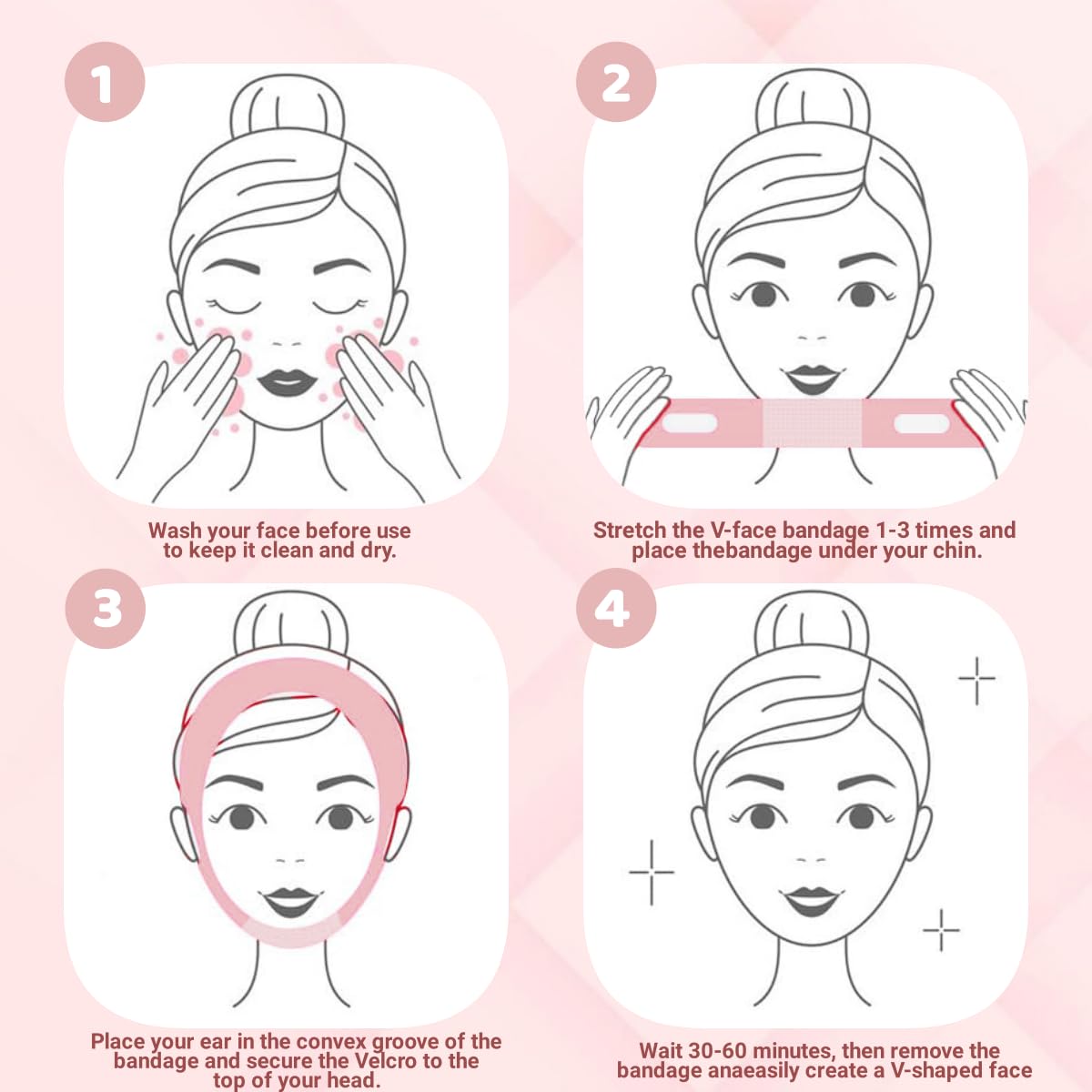 V Line Lifting Mask Chin strap for sleeping, V Line Lifting Mask for Women,Jaw Exerciser，Medium,Pink