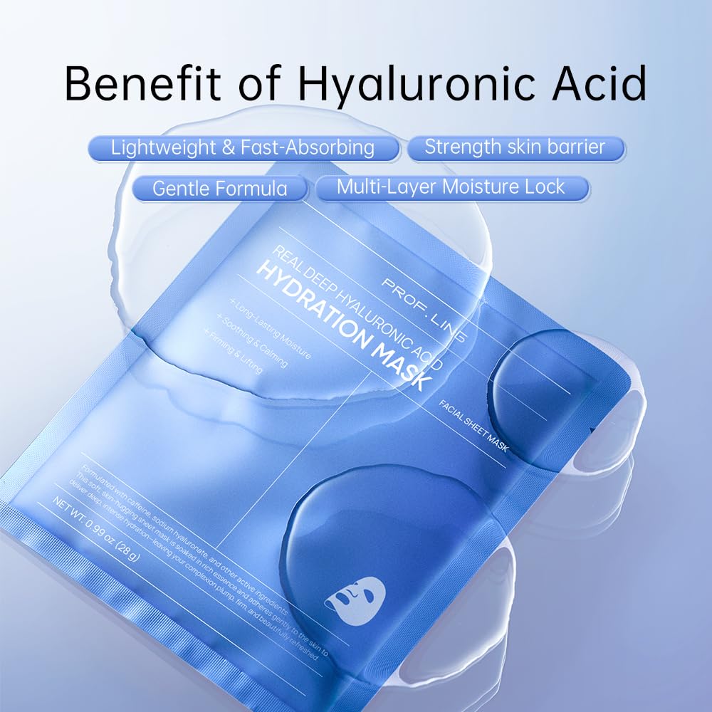 REAL DEEP Hyaluronic Acid Hydration Face Mask - 24H Moisturizing for Dry & Sensitive Skin, with Niacinamide & Panthenol, Soothing Camellia Sheet Mask for Plumping, Firming & Brightening, 5 Count