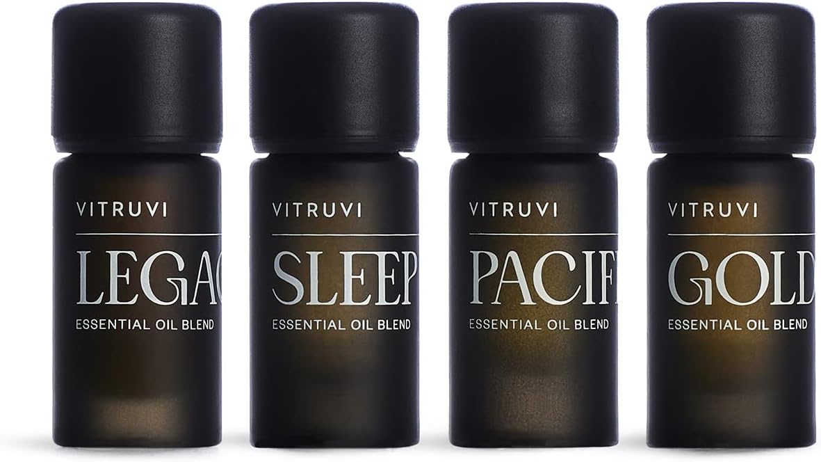 Vitruvi Signature Blend Essential Oils Kit | Floral, Citrus, Herbal, and Woodsy Aromas | 100% Pure Essential Oil Set, Essential Oils for Diffusers Aromatherapy 4x5 ml (0.17 fl. oz.)