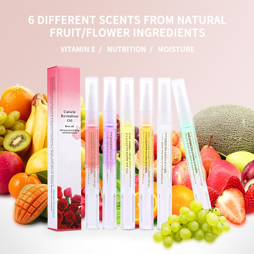 6Pcs Nail Cuticle Oils Nail Nutrition Oil Pen Nail Nourishment Pens 6 Smell Cuticle Revitalizer for Agnail Nourish Skin Nail Care (6pcs)