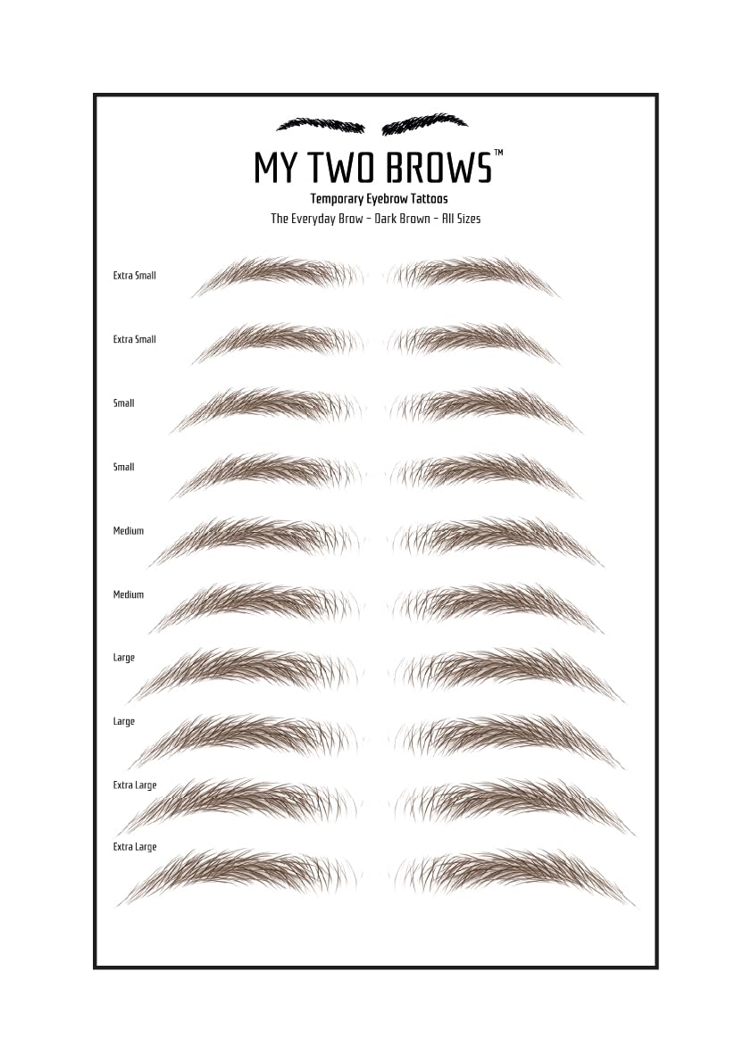 (10 pairs) Dark Brown Temporary Eyebrow Tattoo - Extra Large Size - Waterproof & Smudgeproof - Everyday Brow Style Eyebrow Stickers - Sheet Lasts up to 30 Days - Won't Work on Existing Brows