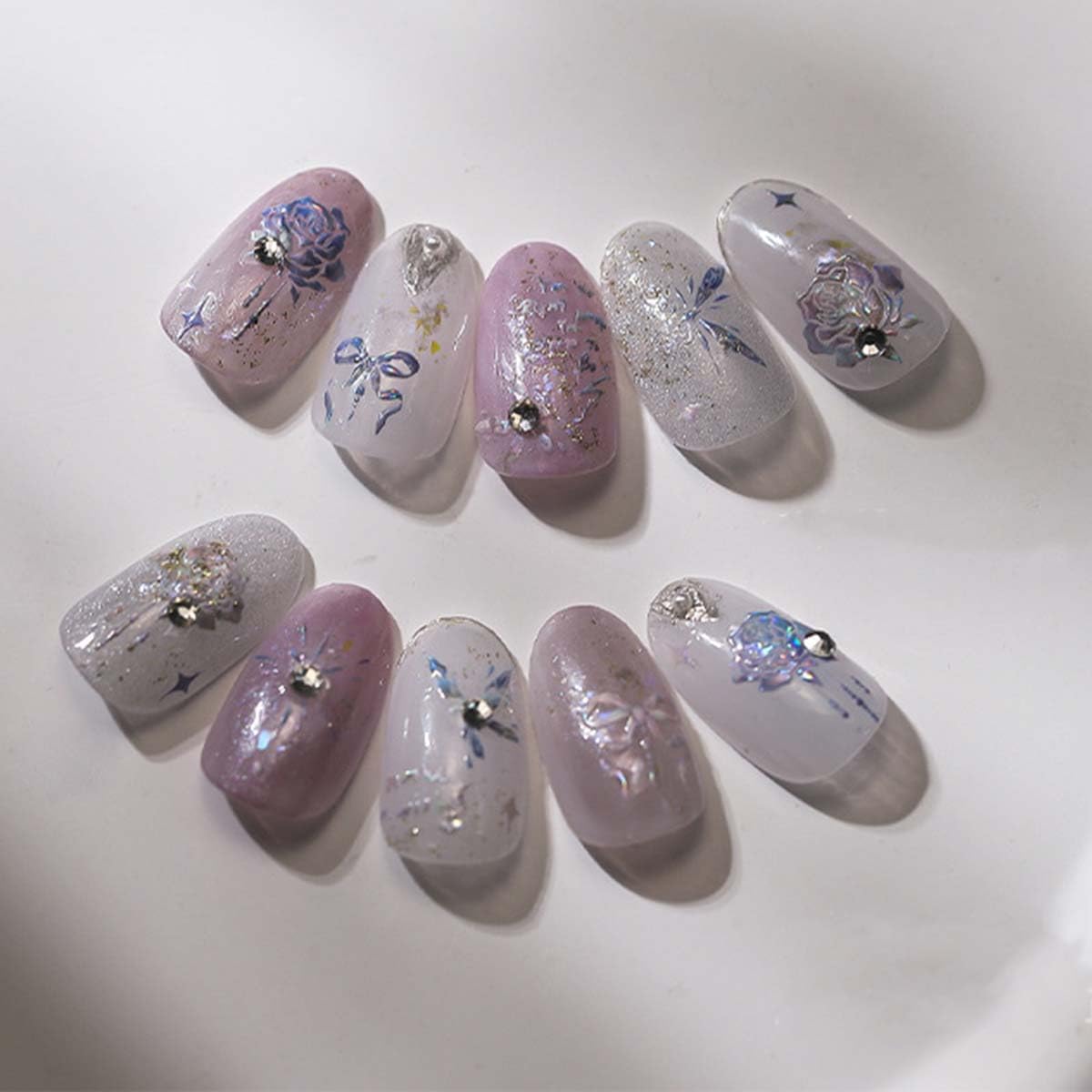 Rose Nail Stickers for Nail Art Holographic Flower Nail Decals with Rhinestone Spring Stickers for Nails Designs Self Adhesive Nail Art Supplies & Decorations for Women Girls 1 Sheet