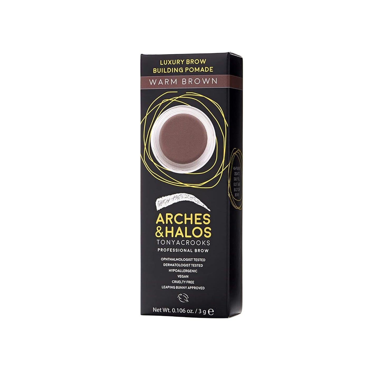 Arches and Halos Luxury Brow Building Pomade - Vegan Eyebrow Pomade - Creamy, Long Wearing Color for Clean, Defined Brows - Warm Brown - 0.1 oz