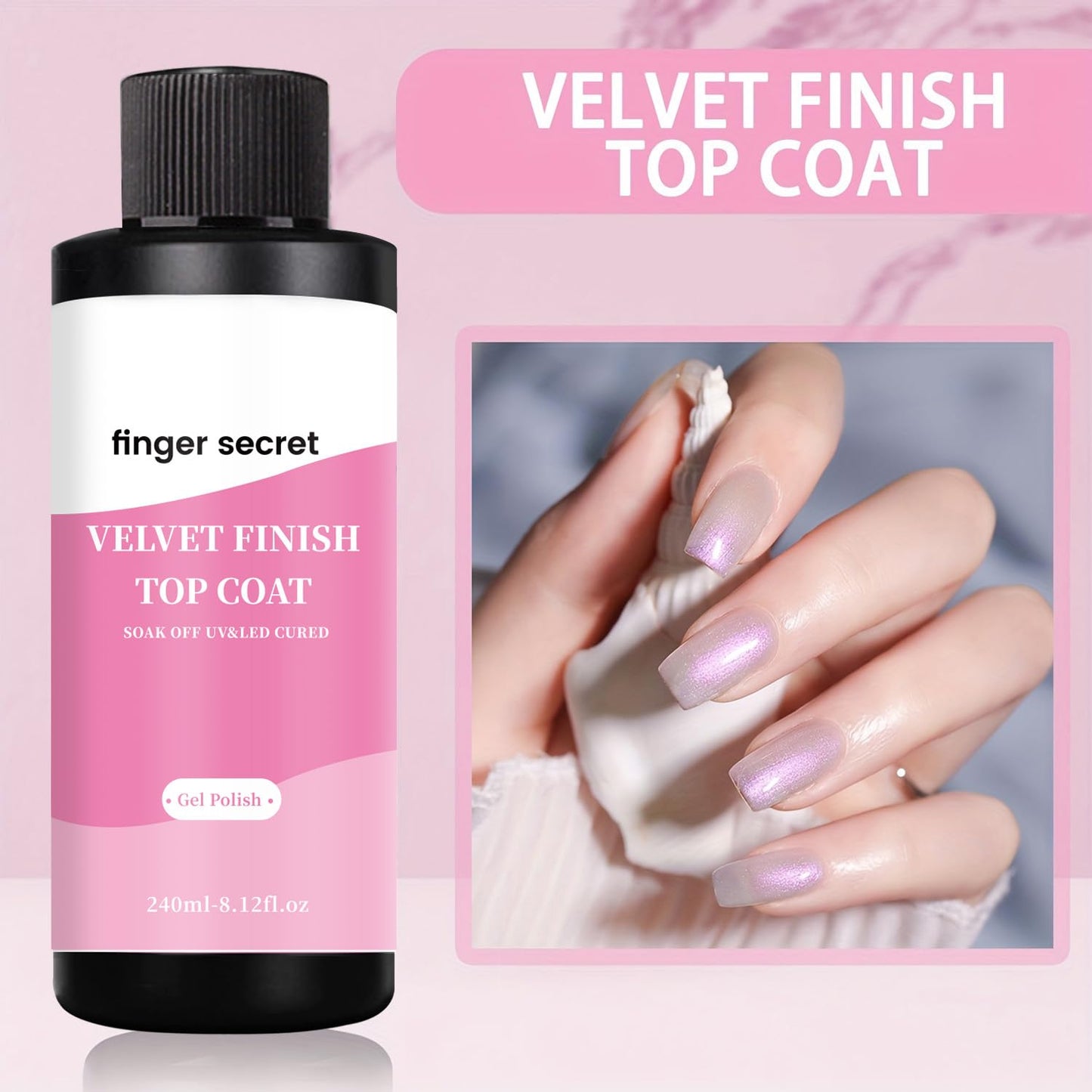 240ml/8.12floz Velvet Finish Matte Top Coat for Gel Nail Polish,Fashion Matte Nail Polish,Nail Supplies for DIY in Salon or Home Use.