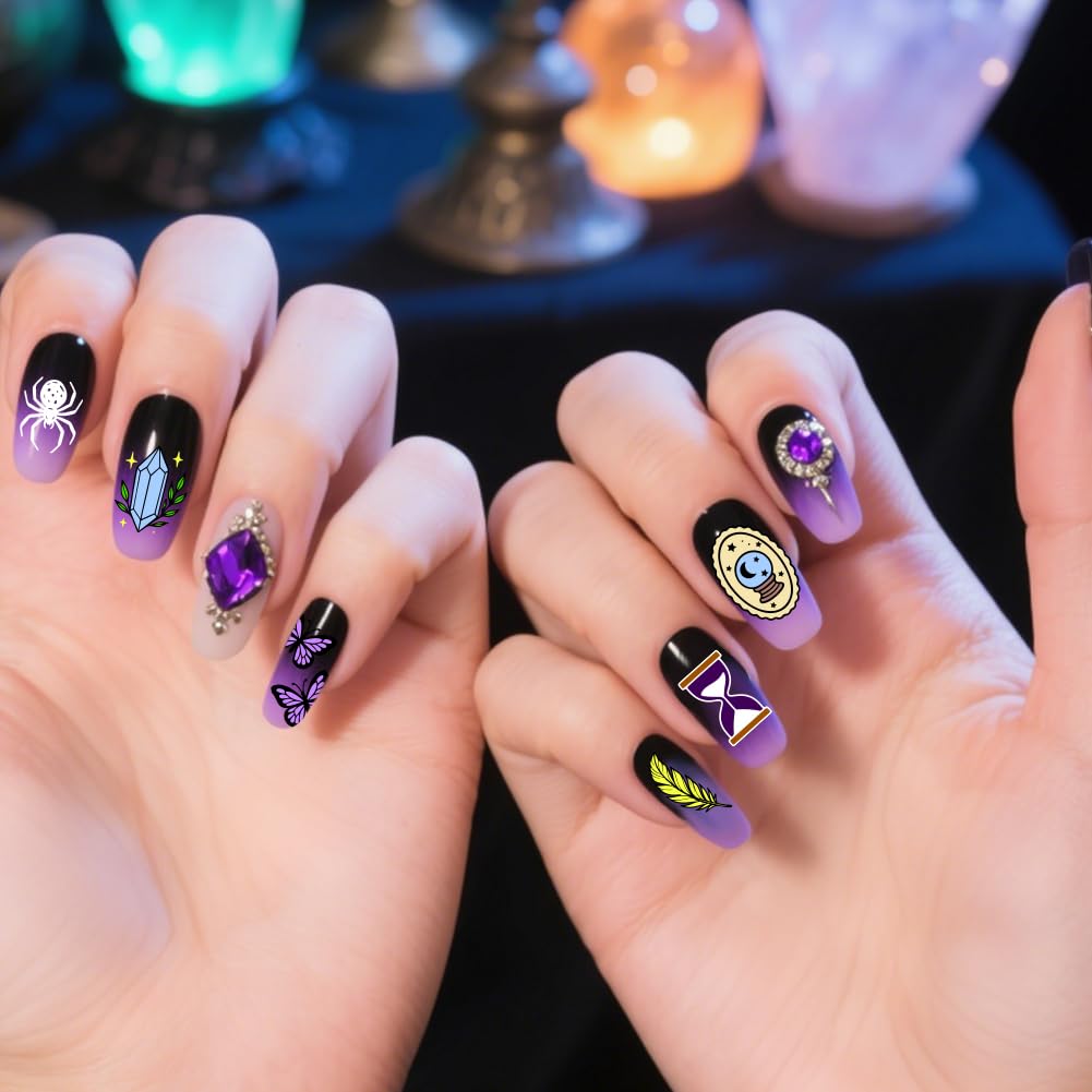 PH PandaHall 9pcs Magic Elements Nail Stamping Plates Tarot Cards Nail Art Designs Moon Star Manicure Art Templates with Stamper and Scraper for Women Halloween Manicures Salon Printing