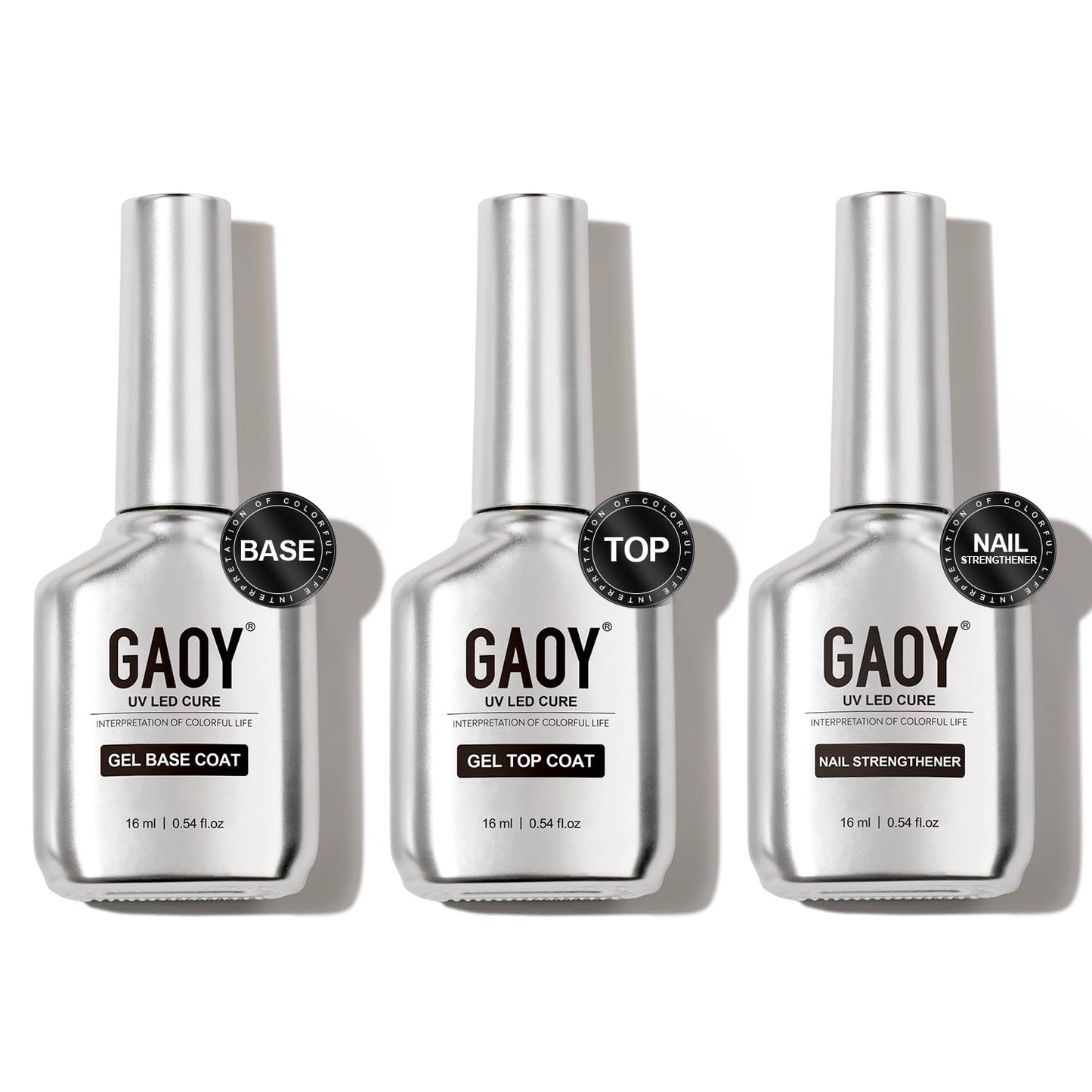 GAOY Gel Top Coat, Nail Strengthener and Base Coat Set, 3 Pcs 16ml Clear Glossy No Wipe Combination for UV Light Cure Gel Nail Polish