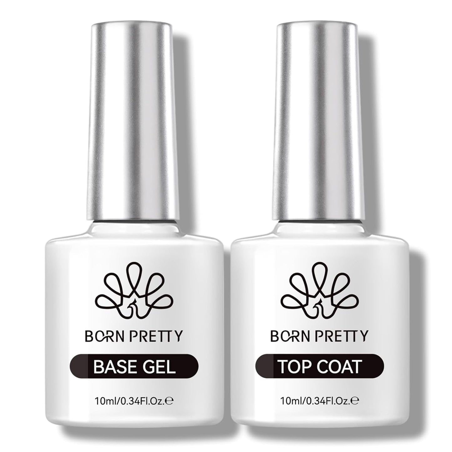 Born Pretty Base & Top Coat Set 2PCS, High Glossy Top Coat, Base Gel for Long Lasting Nails Shine Finish, Nail Art DIY Design Manicure Gifts for Women 10ML