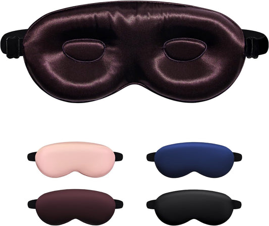 Luxury 22 Momme 100% Mulberry Silk Sleep Mask – 3D Eye Mask with Adjustable Strap, Gentle on Skin and Eyes, Provides Complete Light Blockage for Deep Sleep (Burgundy, Adjustable)