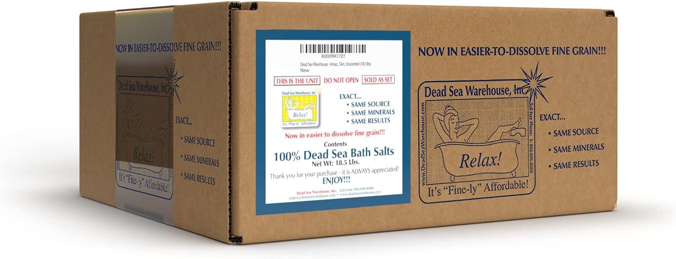 Dead Sea Warehouse - Dead Sea Salts for Soaking - 100% Dead Sea Mineral Bath Salts - Great for Soothing Muscles Aches, Relaxation, Alleviate Skin Issues - Unscented - 18.5 LBS