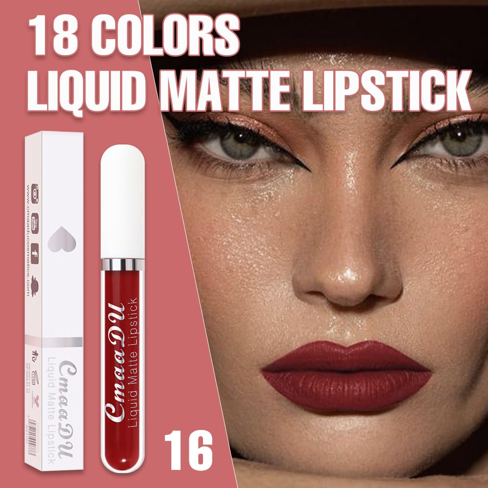 evpct 1Pcs Dark Red Liquid Matte Lipstick Lipgloss Set for Women, labiales mate 24 horas originales matte larga duracion 24 Hour Lipstick Lip Stains Long Lasting Waterproof 24, 16#