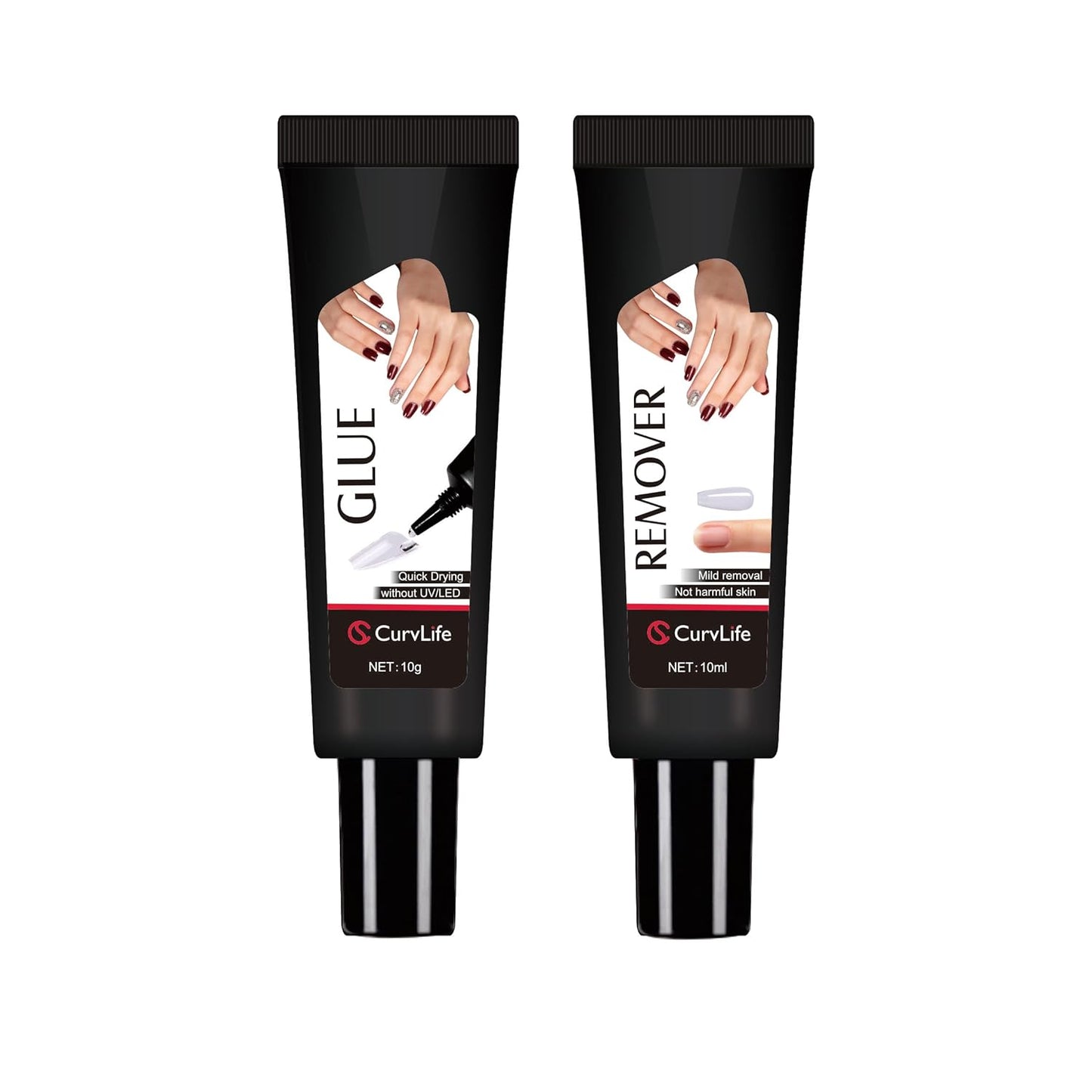 Curvlife Newly Upgraded Quick Drying 10g Semi Solid Nail Glue Gel with 10ml Remover Kit for Press On and Fake Acrylic Nails Tips, No Need for UV Lamp, Long Lasting