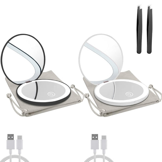 Compact Mirror with LED Light,1x/10x Magnifying Rechargeable Mirror,3.5in, Dimmable Travel Mirror for Purse,Pocket,Handheld 2-Sided Makeup Mirror