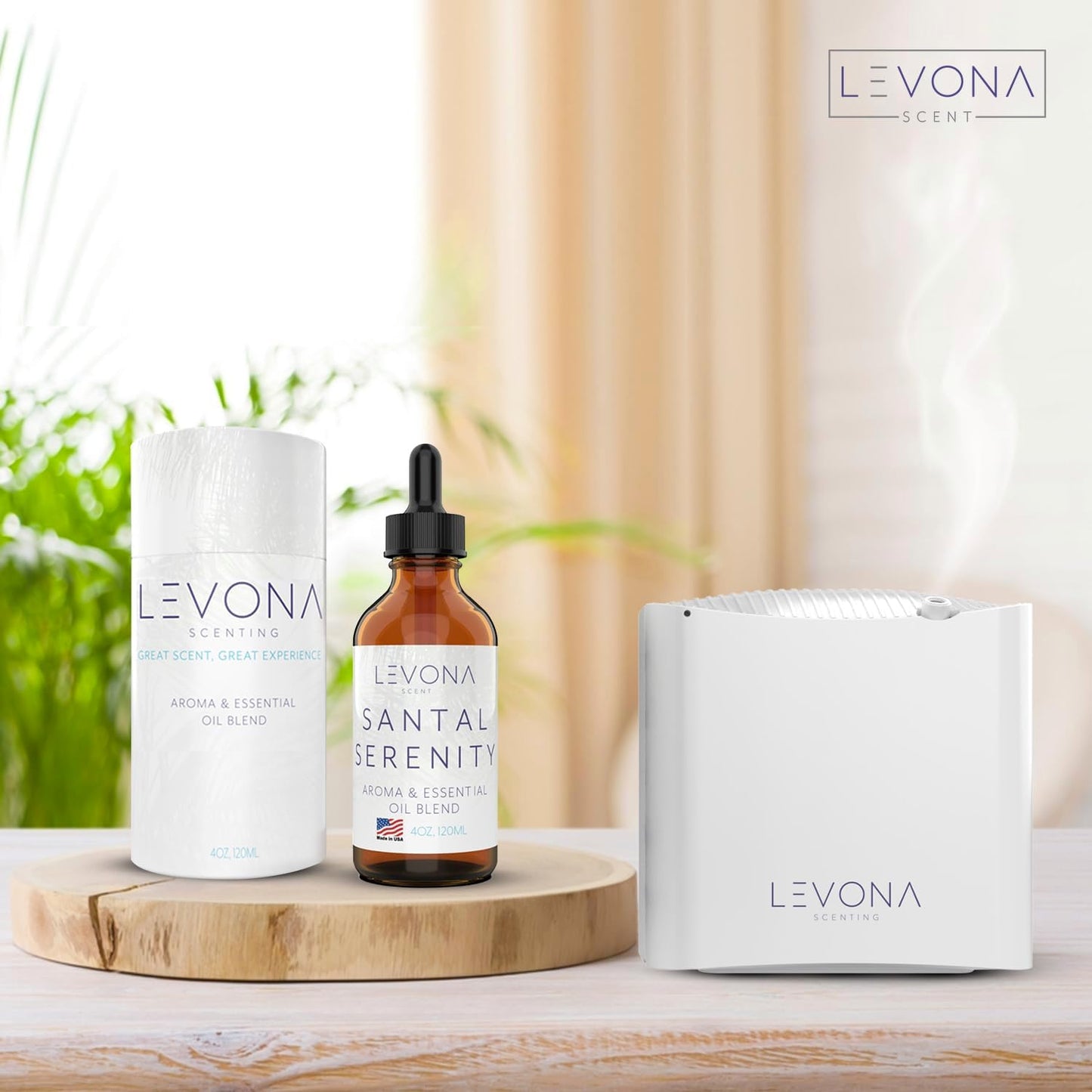 Levona Scent Santal Serenity Essential Oil: Notes of Sandalwood, Papyrus & Amber - Essential Oils for Hotel, Home and Office - Fragrance Oil for diffusers & Humidifiers - Home Luxury Scents-120 Ml