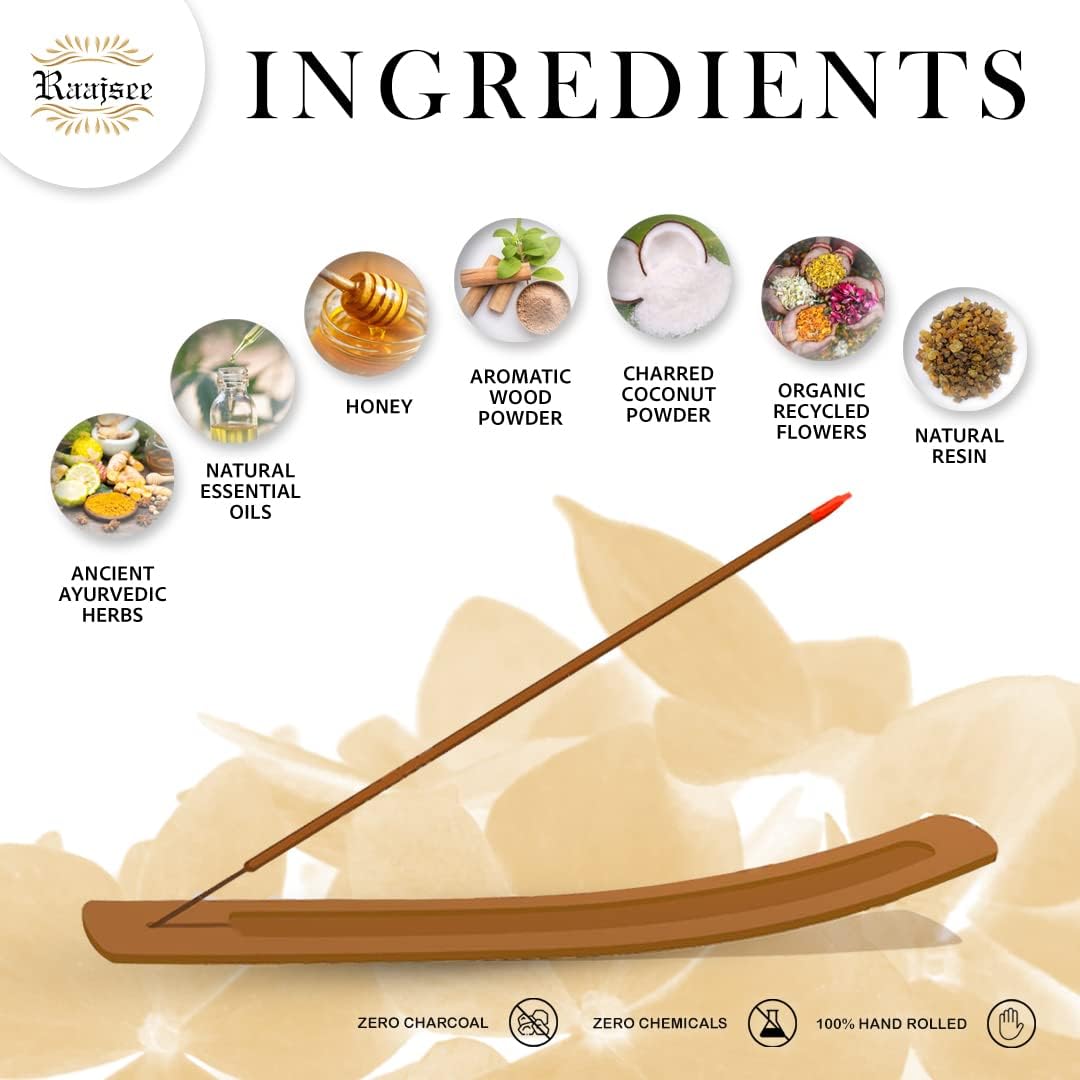 Raajsee Incense Sticks Multipack 15 Sticks x 5 Pack -100% Pure Organic Natural Assorted insense Stick - Hand Rolled Free from Chemicals -Perfect for Church Aromatherapy, Sandalwood,White sage, Rose