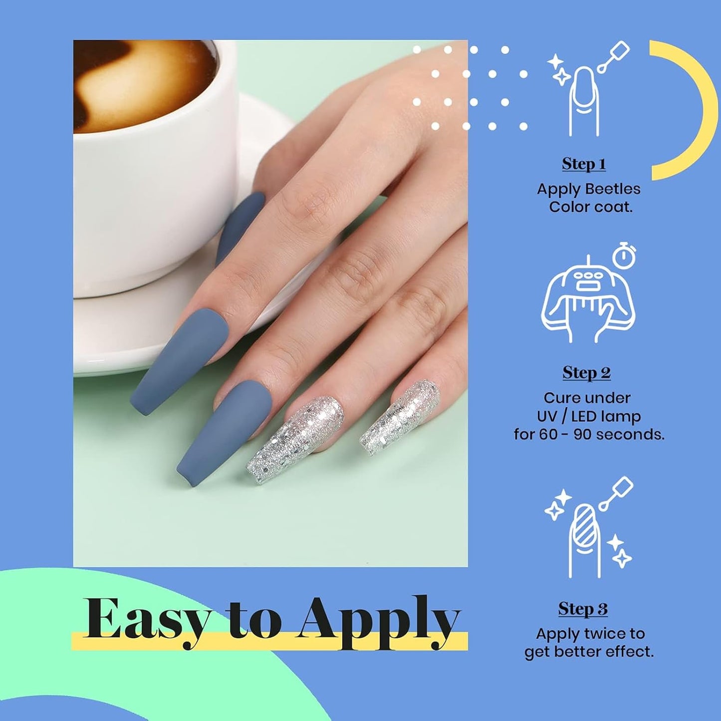 Beetles Blue Gel Nail Polish, 1Pcs 15ML In the Grayish Navy Blue Color Gel Polish Soak Off Nail Art Manicure Salon DIY Uv Nail Lamp Design Decoration at Home