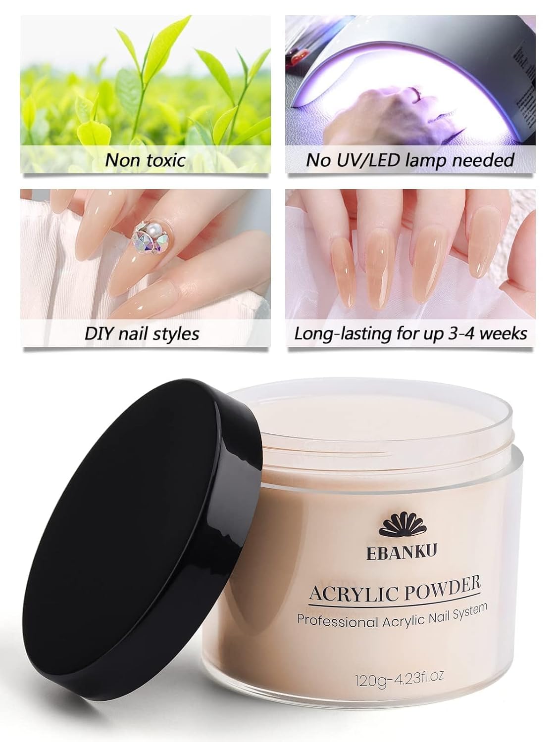EBANKU Acrylic Powder Nude 120g/4.23oz Professional Acrylic Nail Powder for 3D Fingernail Carving & Nail Extensions Manicure, Long Lasting, No Nail Lamp Needed