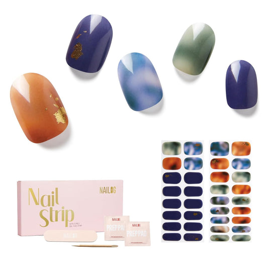 Semi Cured Gel Nail Strips - NAILOG 34 Pcs Art Design Nail Stickers Extra Long Wraps with Glossy Gel Finishing for Autumn Winter, Illusion II