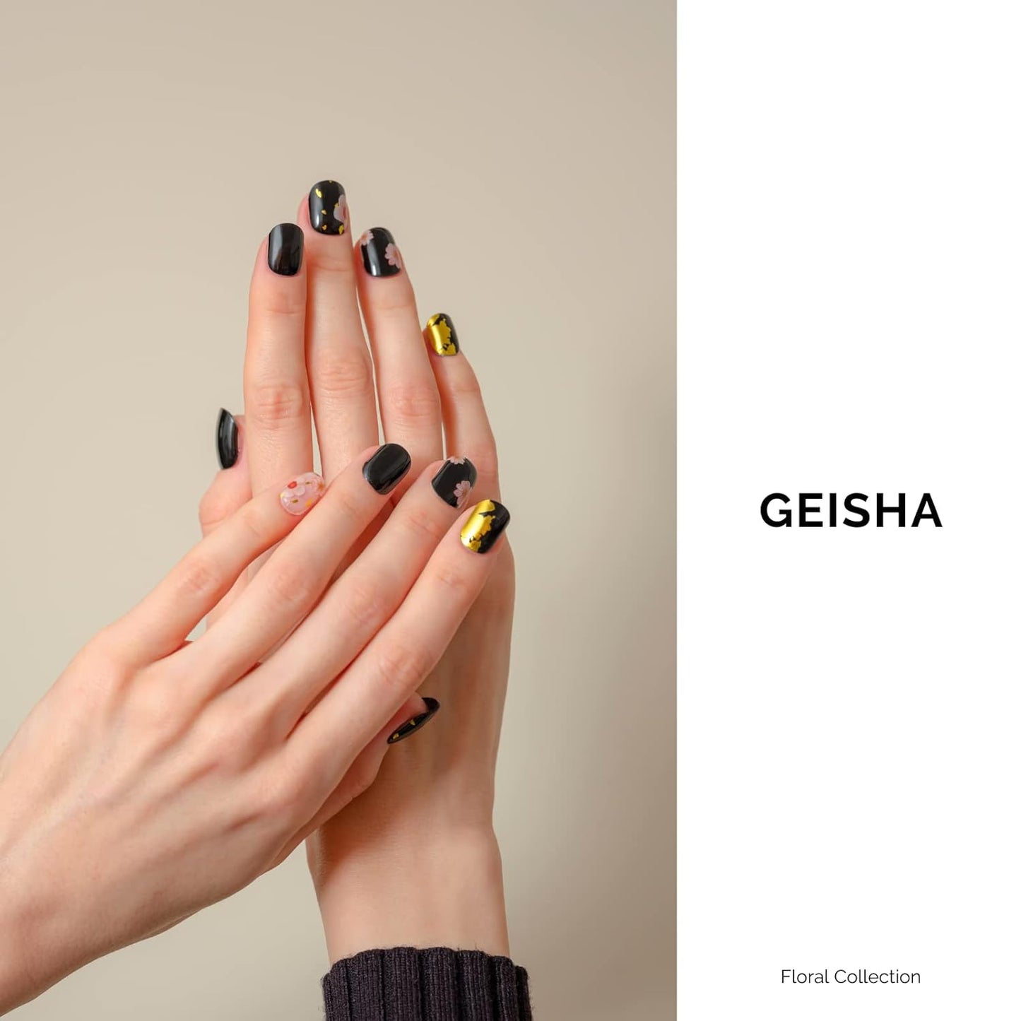 NAILOG Semi Cured Gel Nail Strips, 34 pcs Salon-Quality Gel Nail Stickers, Long Lasting Nail Wraps for Women with Soft Gel Finish | Geisha