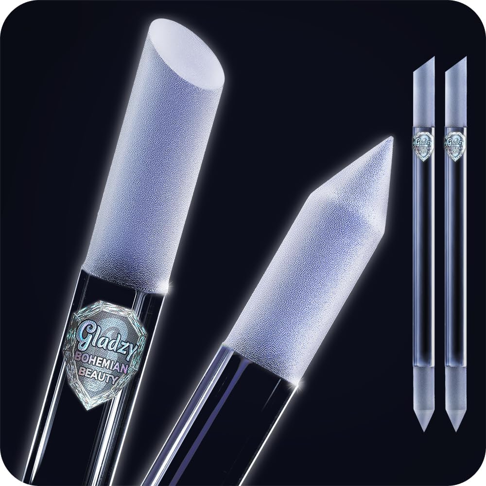 GLADZY Glass Cuticle Pusher Tool - 2 pcs Dual Ended Manicure Stick, Etched Crystal Glass Cuticle Remover, Callous and Dry Skin Fingertip File, Nail Shaper, Professional Nail Care, Ethically Made in EU