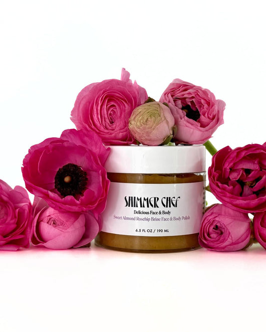 Sweet Almond Rosehip Brine Face & Body Polish | Fusion of Himalayan & Dead Sea Salt, Maple Sugar, Omega 3s & Vitamin E | Reveals Radiance, Elevates Mood with an Exquisite Fragrance 6.5 oz