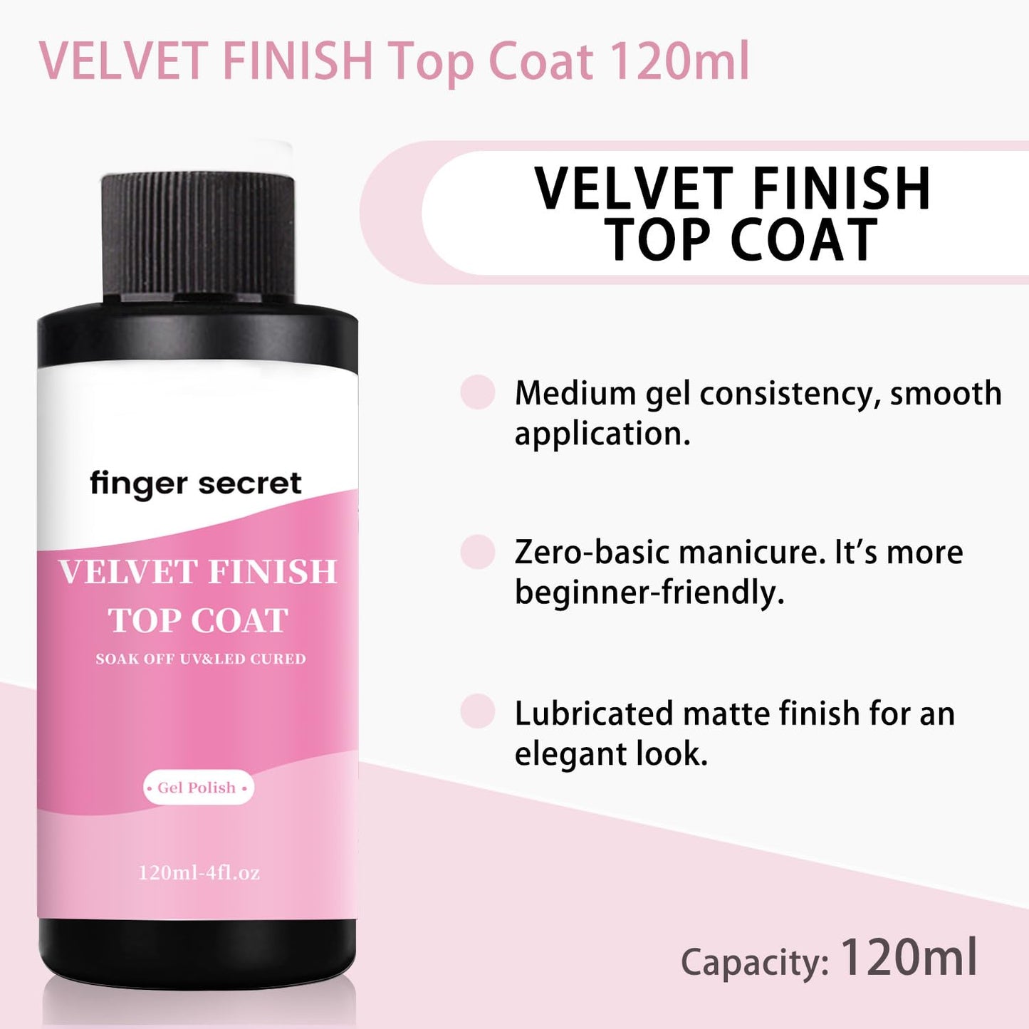Velvet Finish Top Coat, 120ml/4fl.ozt, Gel Polish Nail Polish for Nail Art Manicure DIY