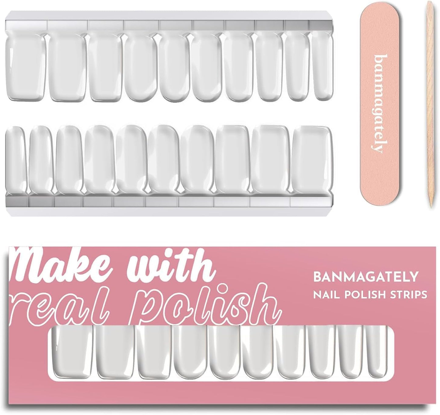 Nail Polish Strips, 20Pcs Salon Quality Gel Nail Stickers, Easy Long Lasting Wraps for Short Nails no UV Light Needed (Clear)