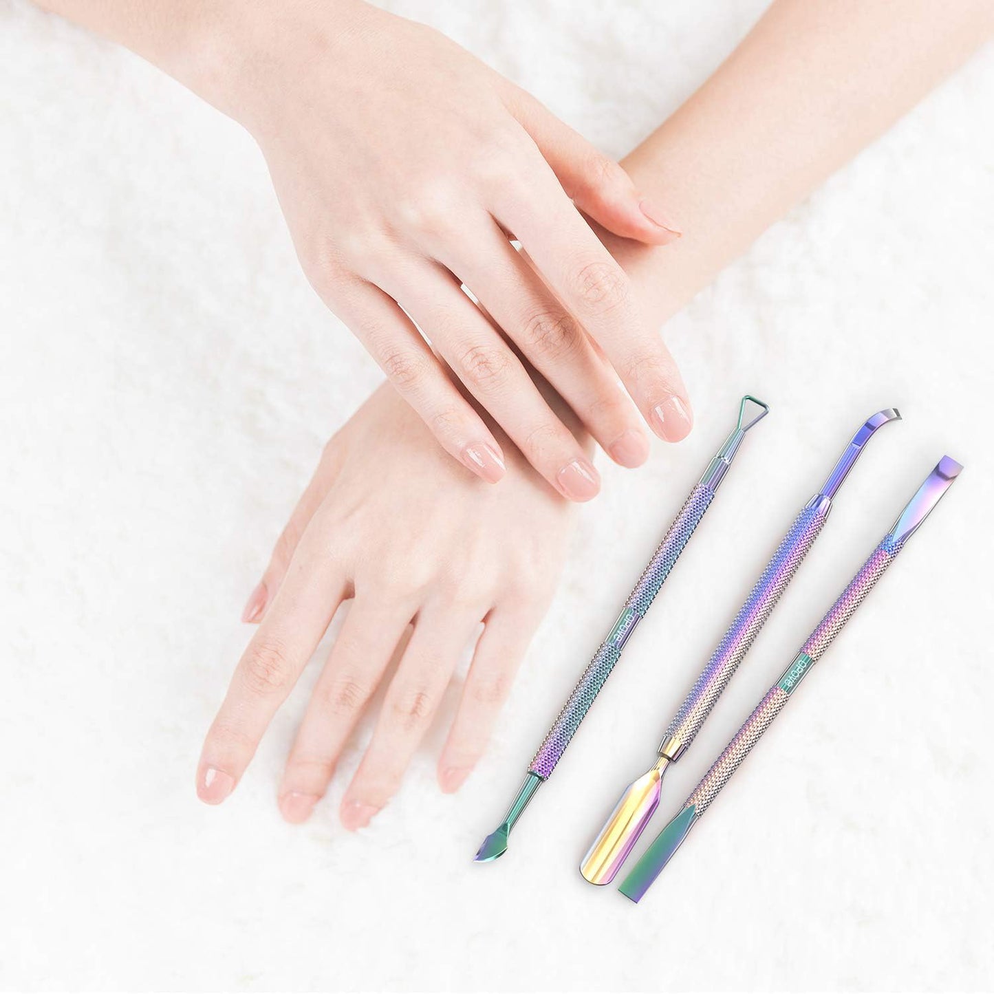 Cuticle Pusher Acetone/Gel/Nail Polish Remover Stainless Steel Professional 3pcs Set Cuticle Scraper Fingernails & Toenails Clean Manicure Tools Cuticle Care for Women&Girl,opove CP-3 (Rainbow Color)