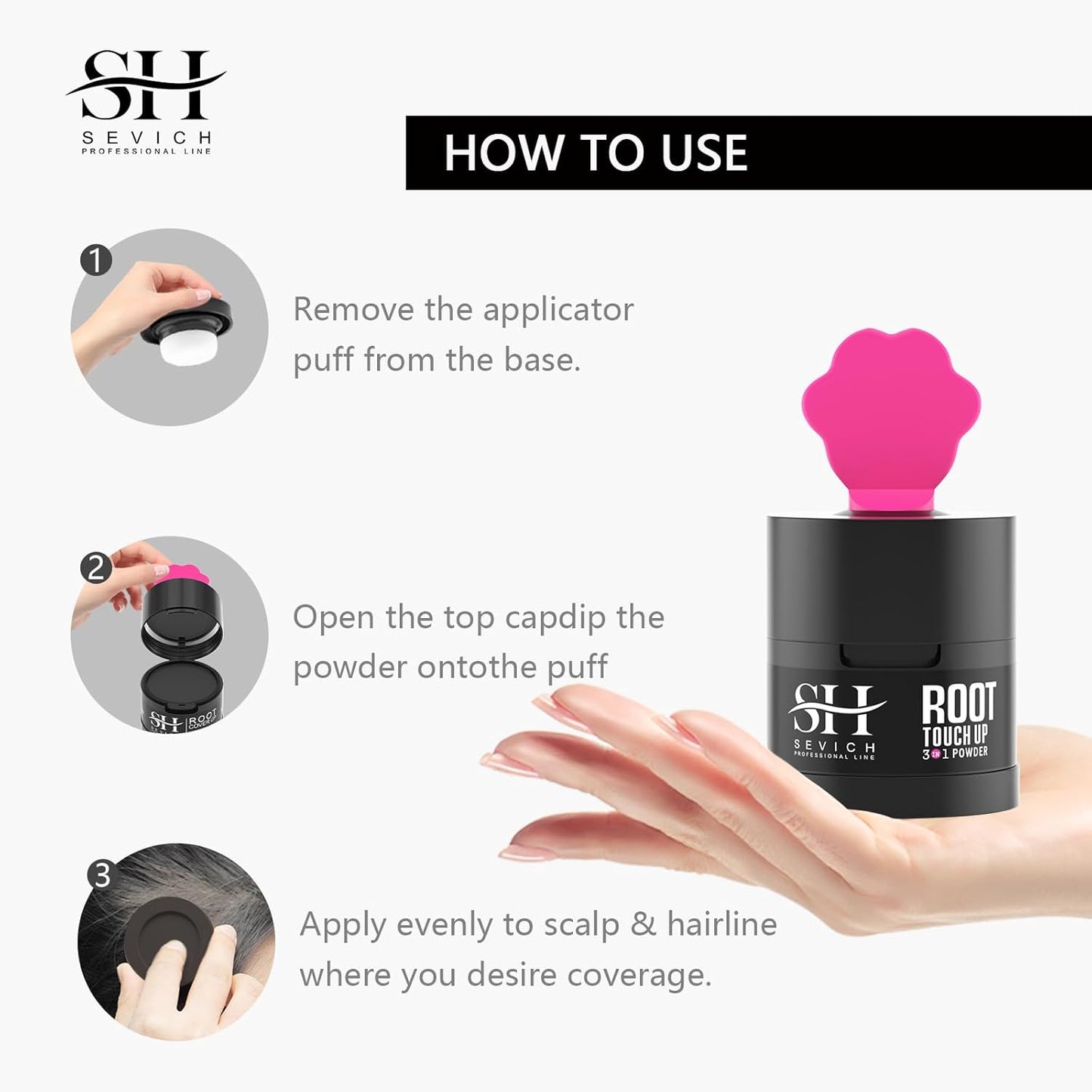 Sevich Hairline Powder 2.0，Instantly Conceals Hair Loss, Root Touch up Powder, Hair Shadow Toppers for Women & Men Thinning Gray Hair, Windproof & Sweatproof, 48H Makeup Lasting, Black